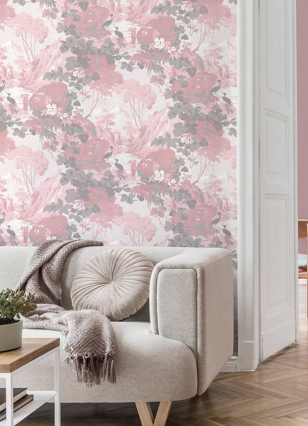 Brewster M1676 Eden Pink Crane Lagoon Wallpaper