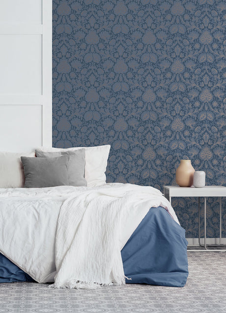 Brewster M1681 Bamburg Dark Blue Floral Wallpaper