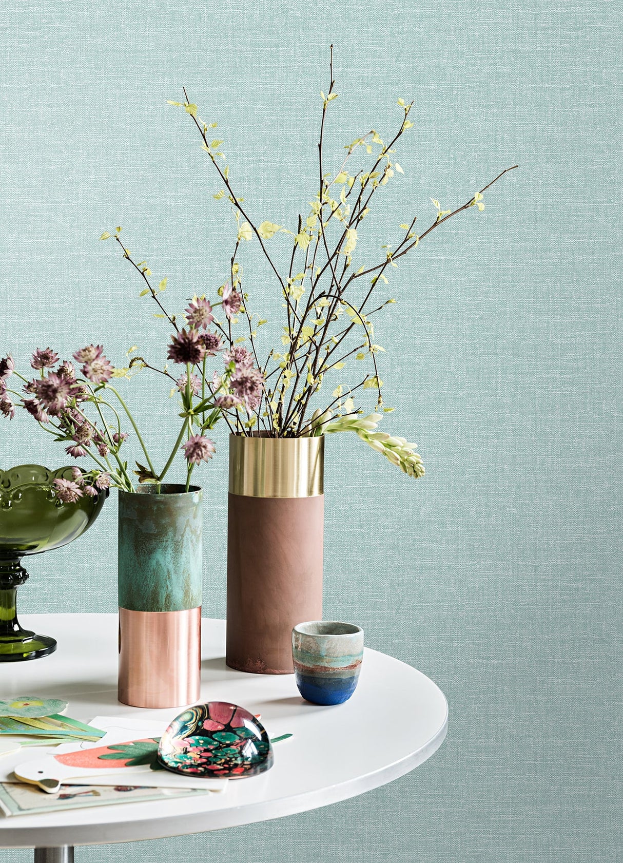 Brewster M1700 Glen Teal Linen Wallpaper