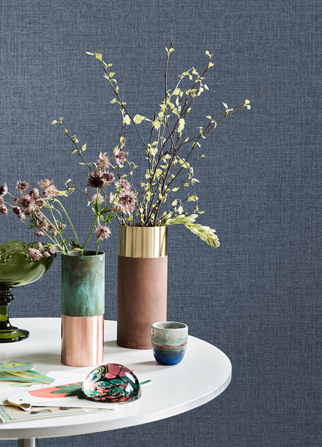 Brewster M1701 Glen Dark Blue Linen Wallpaper