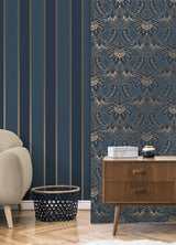 Brewster M1708 Rydia Blue Stripe Wallpaper