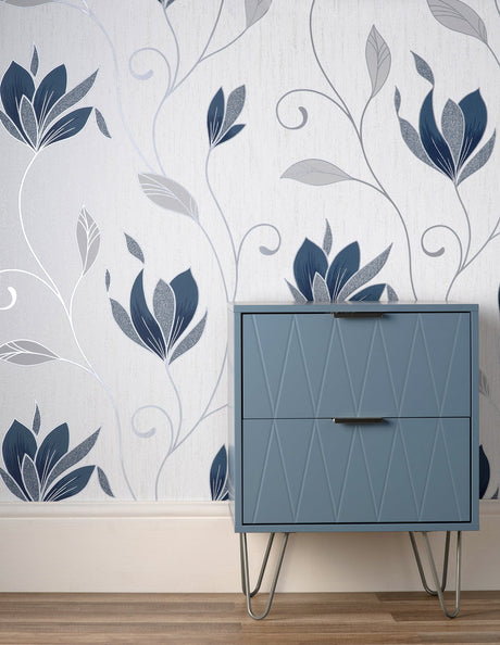 Fine Decor M1716 Synergy Navy Floral Wallpaper