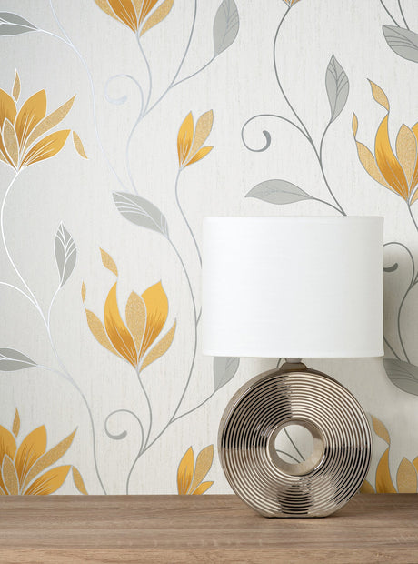 Fine Decor M1717 Synergy Yellow Floral Wallpaper