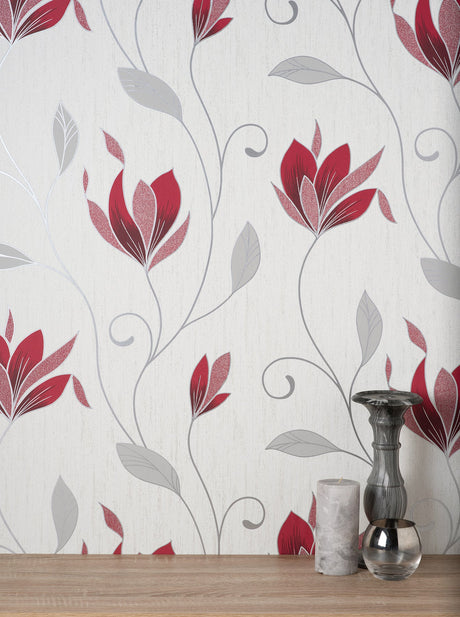 Fine Decor M1718 Synergy Ruby Floral Wallpaper