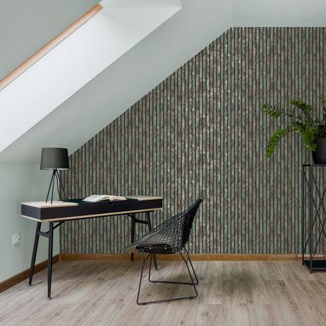 Fine Decor M1750 Oxidize Teal Vertical Slats Wallpaper