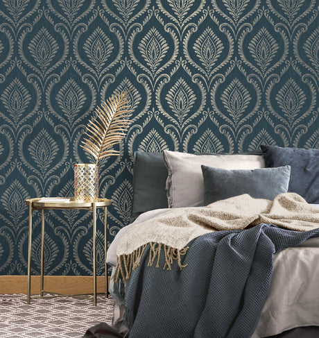 Fine Decor M1758 Estelle Navy Damask Wallpaper