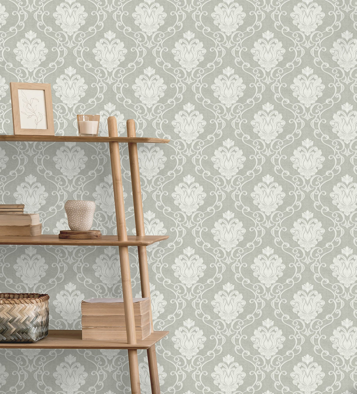 Fine Decor M95659 Florentine Grey Damask Wallpaper