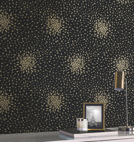 York MD7102 Petite Leaves Black & Gold Wallpaper