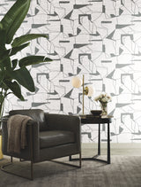 York MD7114 Abstract Geo White & Silver Wallpaper