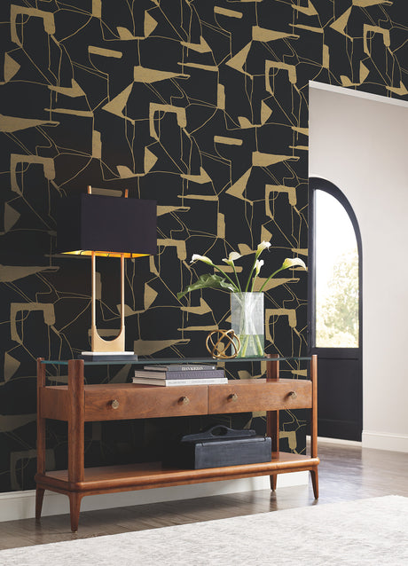 York MD7115 Abstract Geo Black & Gold Wallpaper