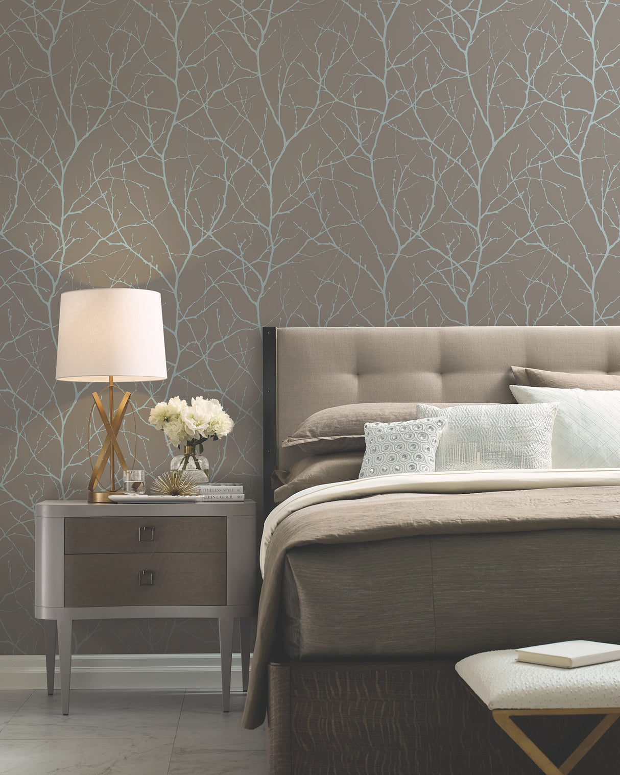 York MD7121 Trees Silhouette Mocha & Silver Wallpaper