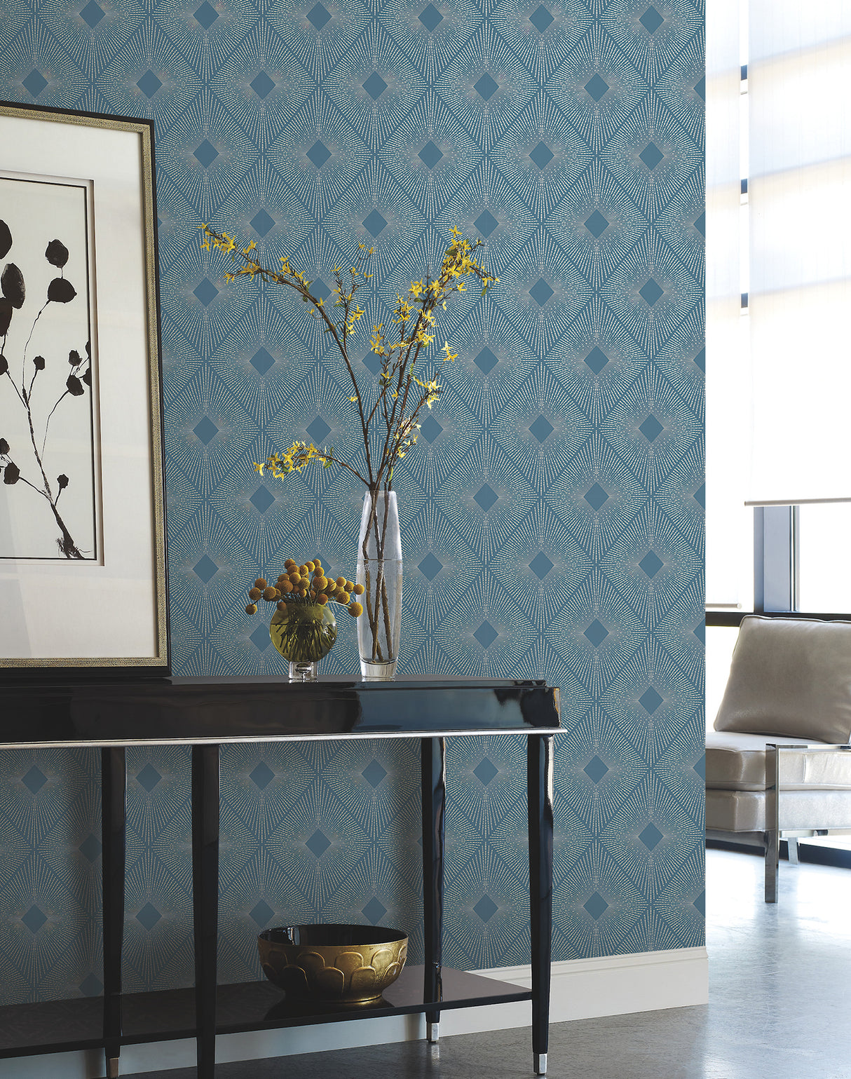 York MD7131 Harlowe Blue & Silver Wallpaper