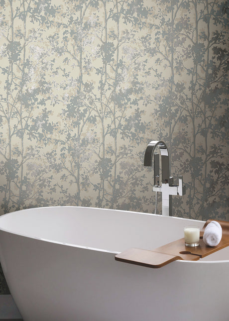 York MD7141 Shimmering Foliage Cream & Silver Wallpaper