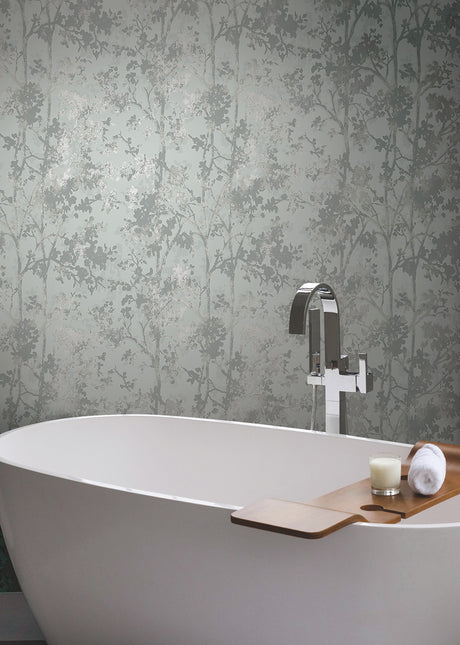 York MD7142 Shimmering Foliage Spa & Silver Wallpaper