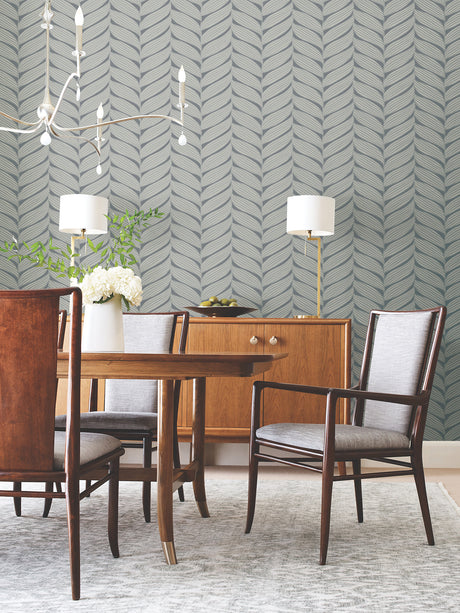 York MD7163 Luminous Leaves Charcoal & Silver Wallpaper