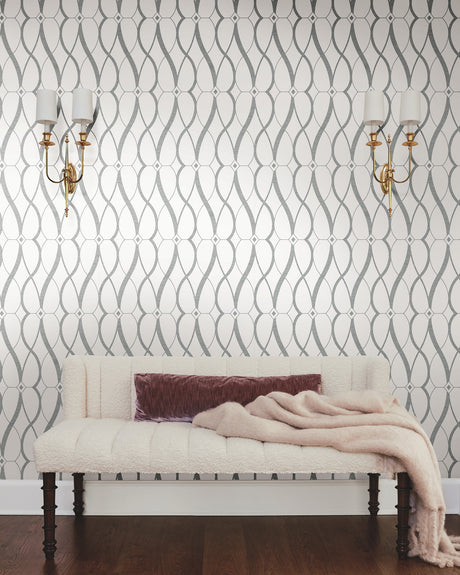 York MD7173 Graceful Geo White & Silver Wallpaper