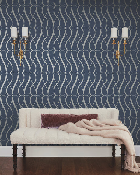 York MD7174 Graceful Geo Navy & Silver Wallpaper