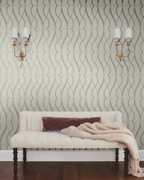 York MD7175 Graceful Geo Beige & Silver Wallpaper