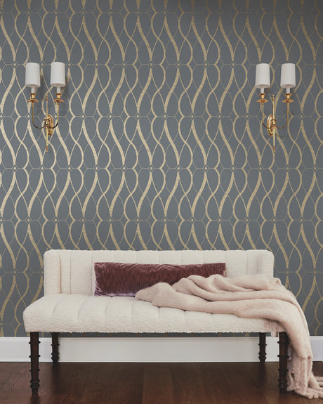 York MD7176 Graceful Geo Smoke & Gold Wallpaper
