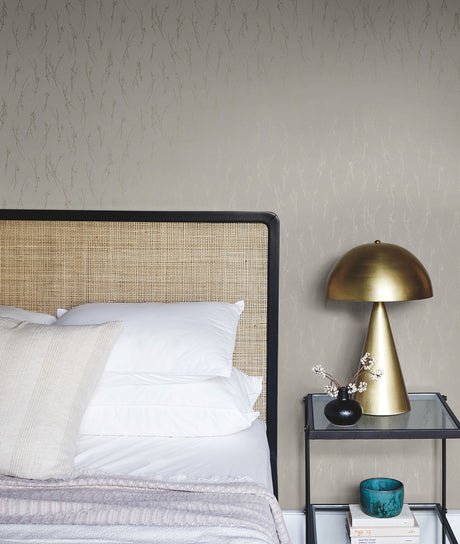 York MD7191 Sprigs Light Grey & Gold Wallpaper