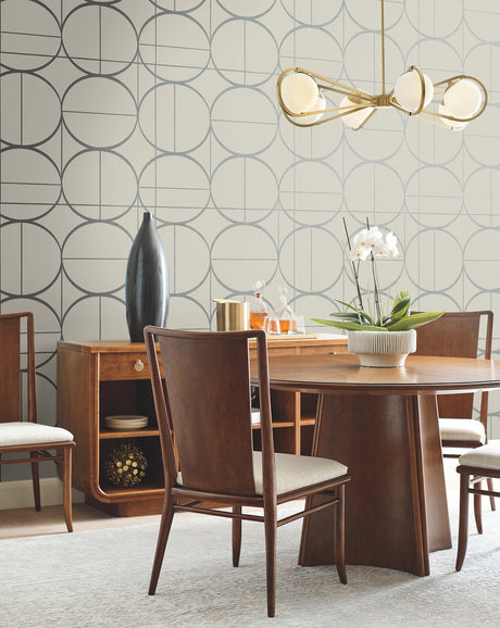 York MD7201 Sun Circles  Taupe & Silver Wallpaper