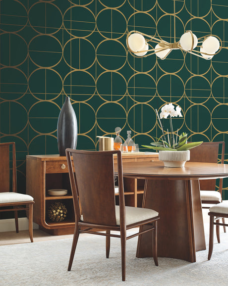 York MD7203 Sun Circles Emerald & Gold Wallpaper