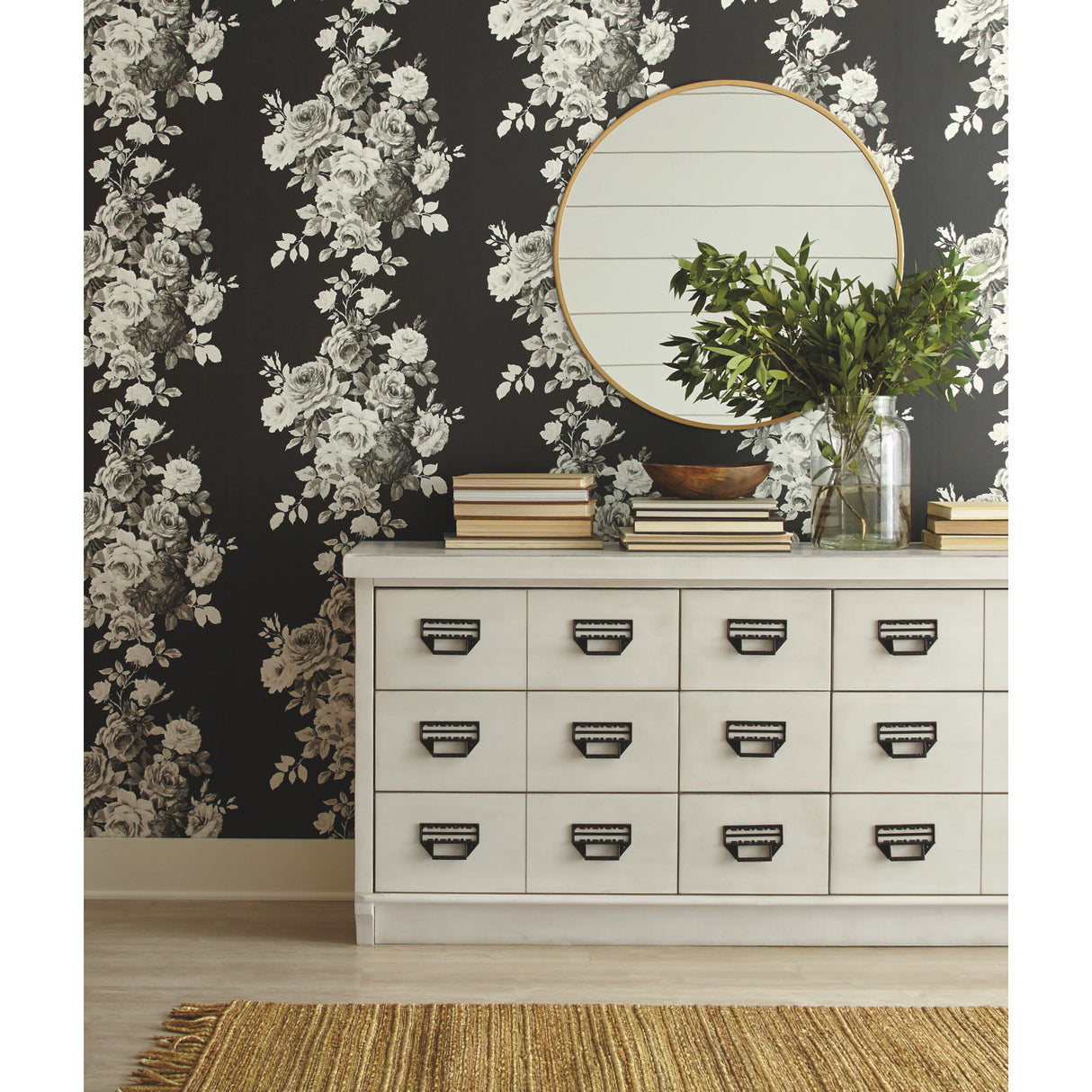 York ME1533 Tea Rose Black & White Wallpaper