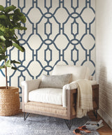 York ME1552 Woven Trellis Federal Blue Wallpaper