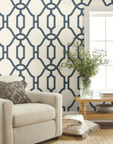 York ME1552 Woven Trellis Federal Blue Wallpaper