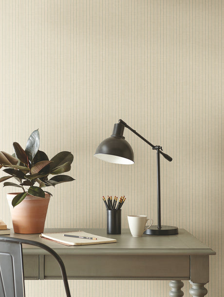 York ME1560 French Ticking Khaki & Light Blue Wallpaper