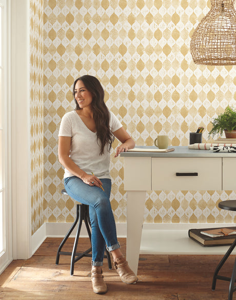 York ME1566 Woodblock Yellow Wallpaper
