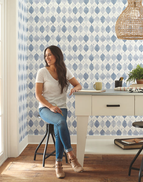 York ME1568 Woodblock Blue Wallpaper