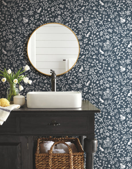 York ME1572 Fox & Hare Navy Wallpaper
