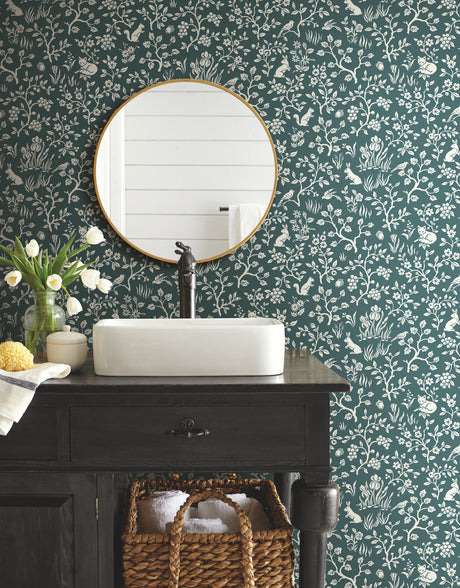 York ME1574 Weekends Fox & Hare Teal Wallpaper