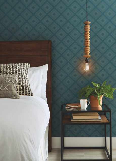 York ME1577 Weekends Diamond Sketch Teal Wallpaper