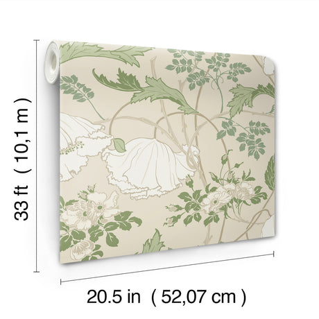 Magnolia Home MF4751 Gwendolyn Ecru & Green Wallpaper
