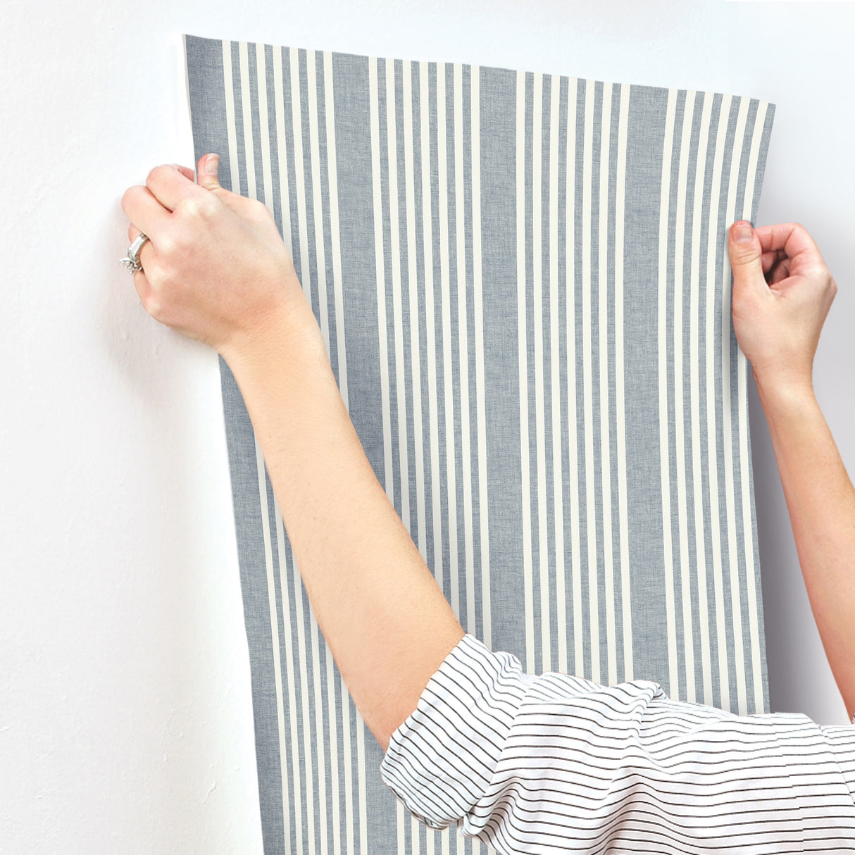 Magnolia Home MF4768 French Navy Linen Stripe Wallpaper