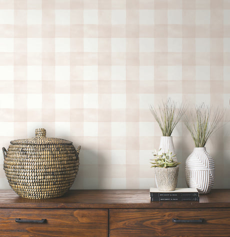 York MH1517 Watercolor Check Pink & White Wallpaper