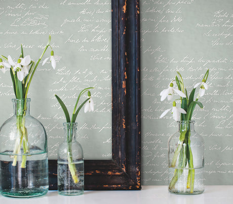 York MH1609 Noteworthy Green & White Wallpaper