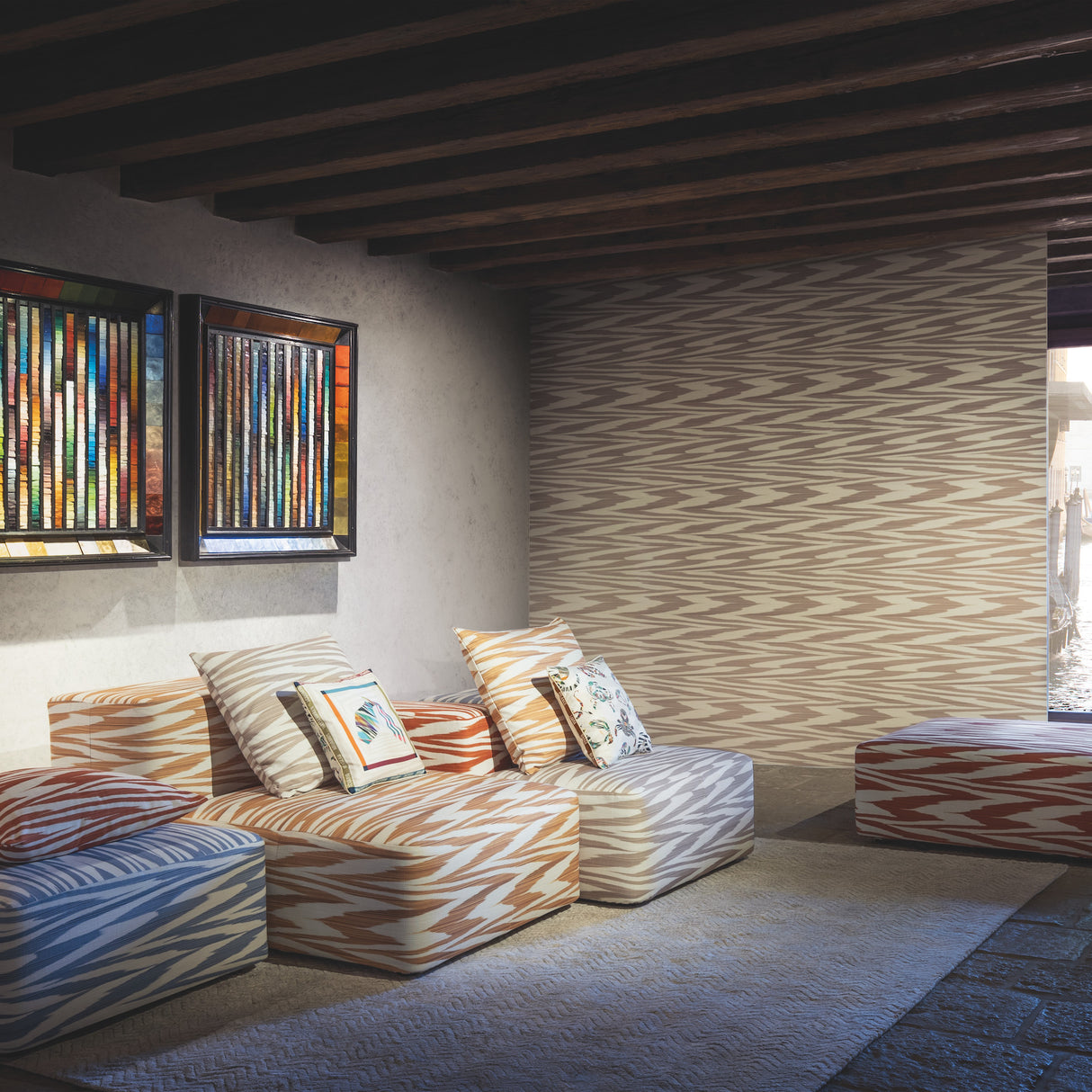 York MI10342 Flamed Zigzag Brown & Cream Wallpaper