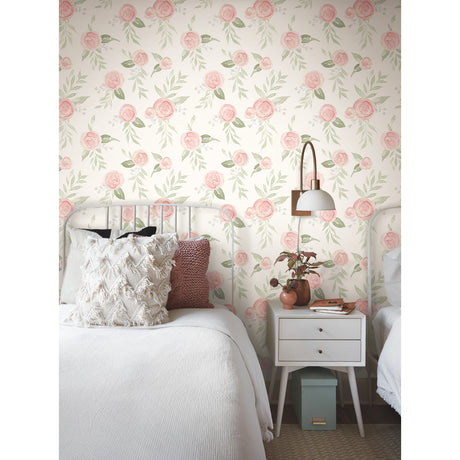 York MK1128 Watercolor Roses Coral Wallpaper