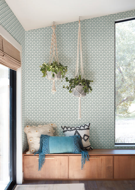 York MK1151 Stacked Scallops Blue Wallpaper