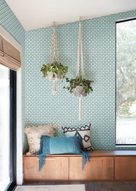 York MK1157 Stacked Scallops Blue Wallpaper