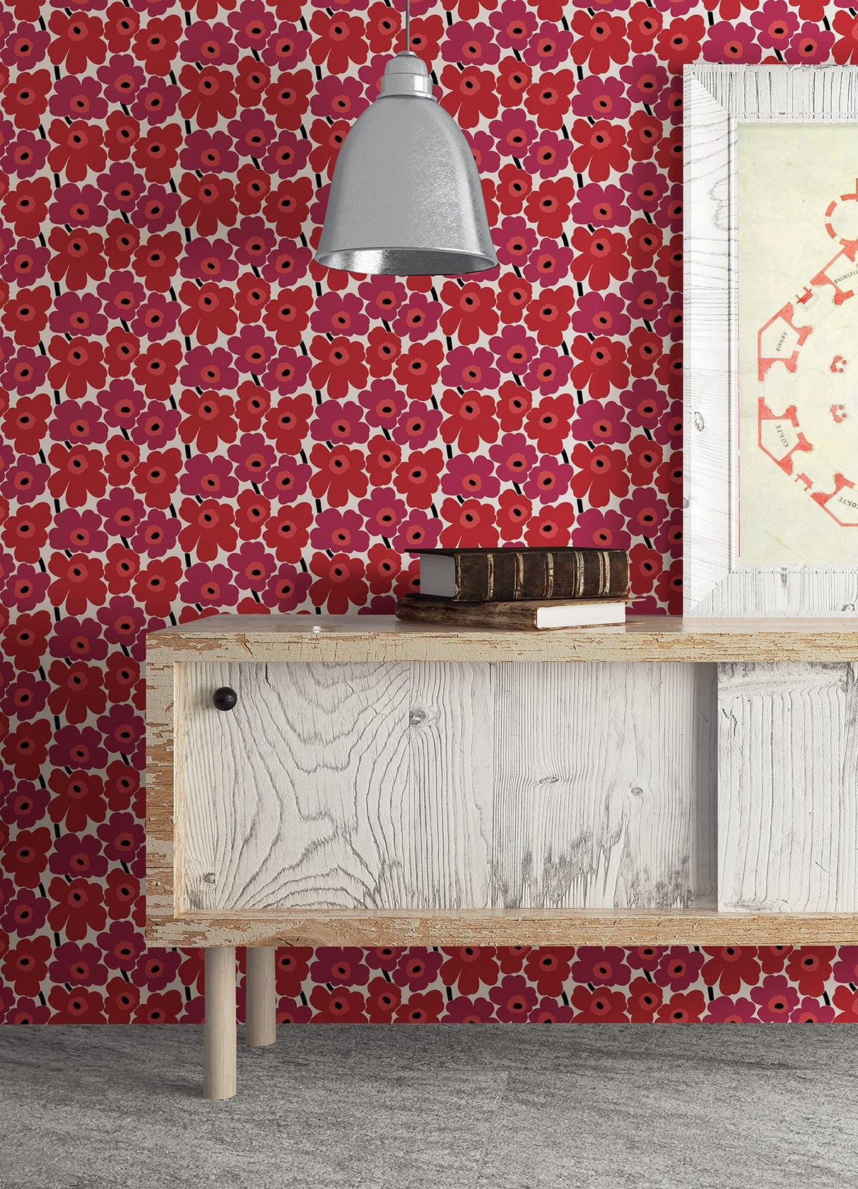 Marimekko MKS4492 Red Pieni Unikko Peel & Stick Wallpaper