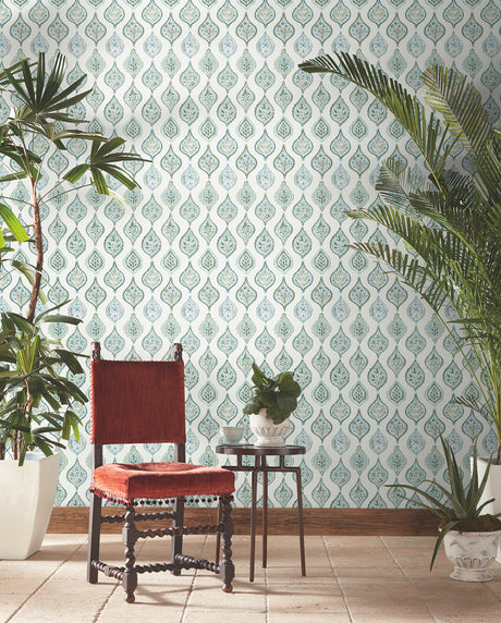 York MN1851 Marketplace Motif Pale Grey & Green Wallpaper