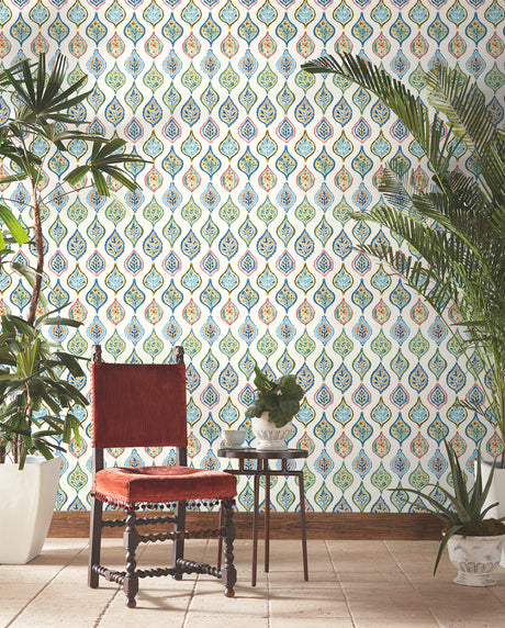 York MN1852 Marketplace Motif White & Multi Wallpaper