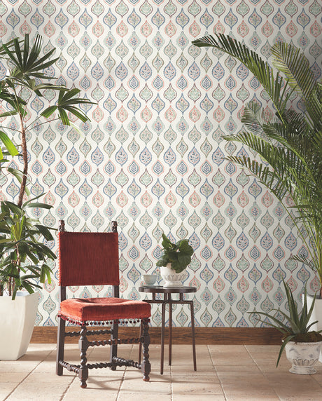 York MN1853 Marketplace Motif Off White & Green Wallpaper