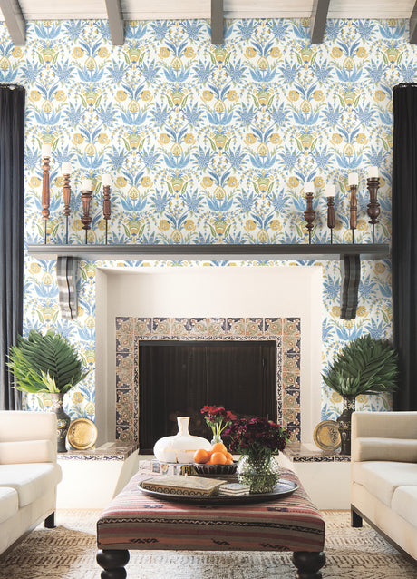 York MN1913 Seaside Jacobean Yellow & Blue Wallpaper