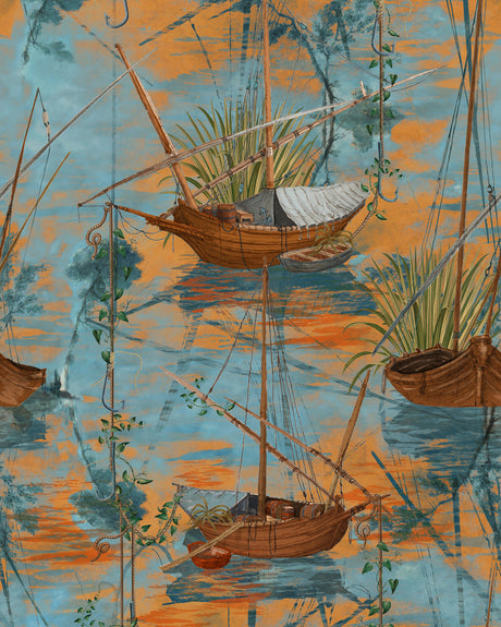 MindtheGap MOORED BOATS Aquarius - Wallpaper Collection 2024 - The Wetlands