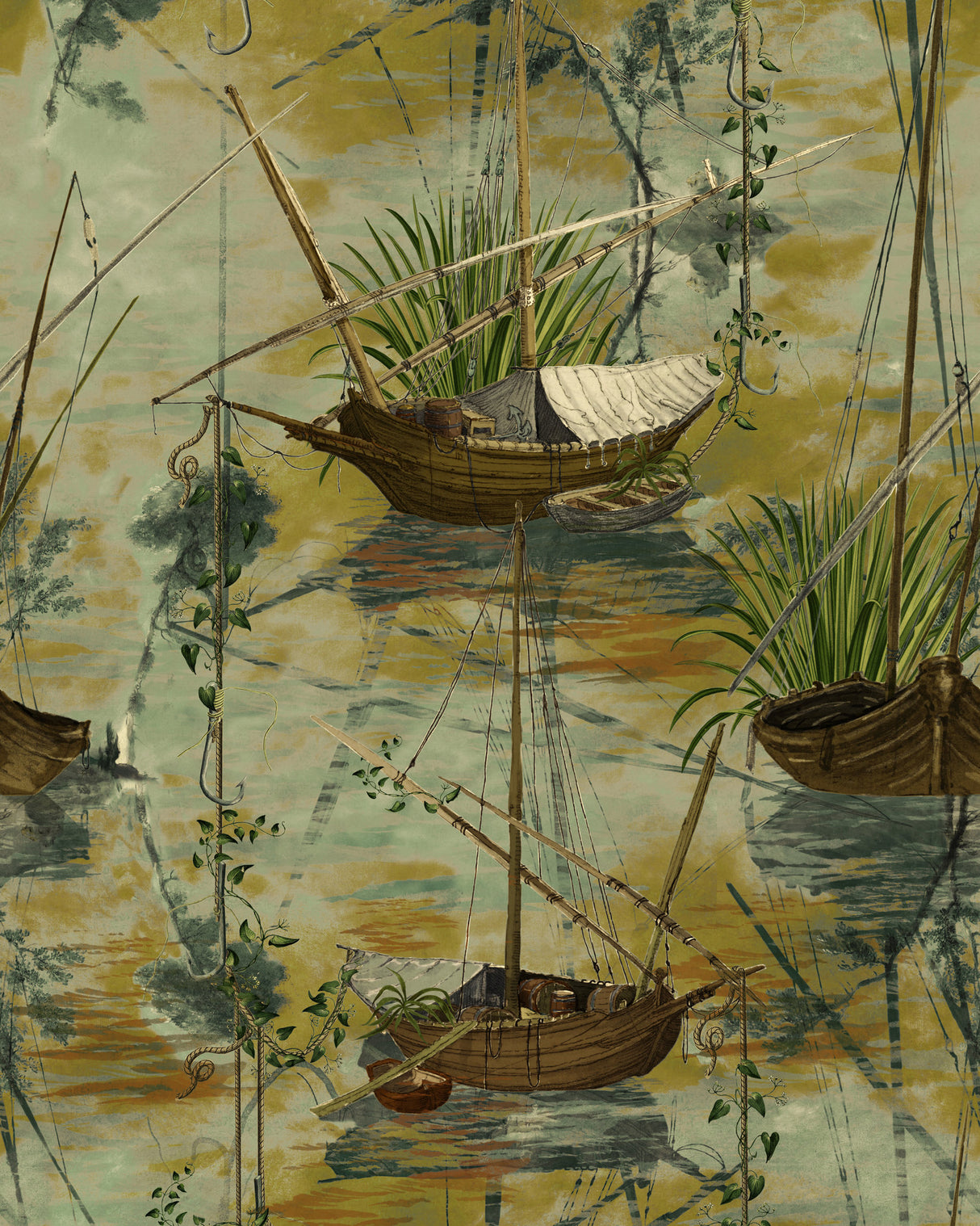MindtheGap MOORED BOATS Green Bay - Wallpaper Collection 2024 - The Wetlands